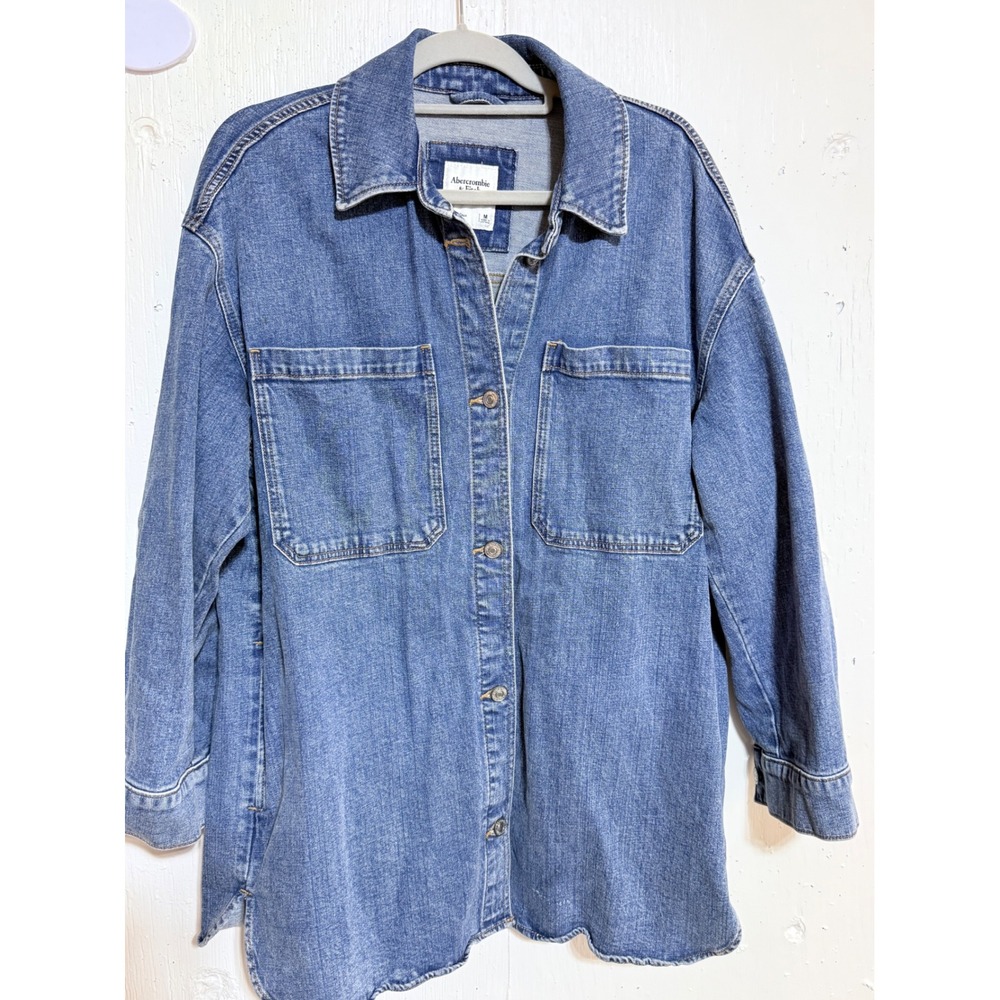 Abercrombie & Fitch Womens Medium Wash Denim Shirt Jacket Oversized Shacket M